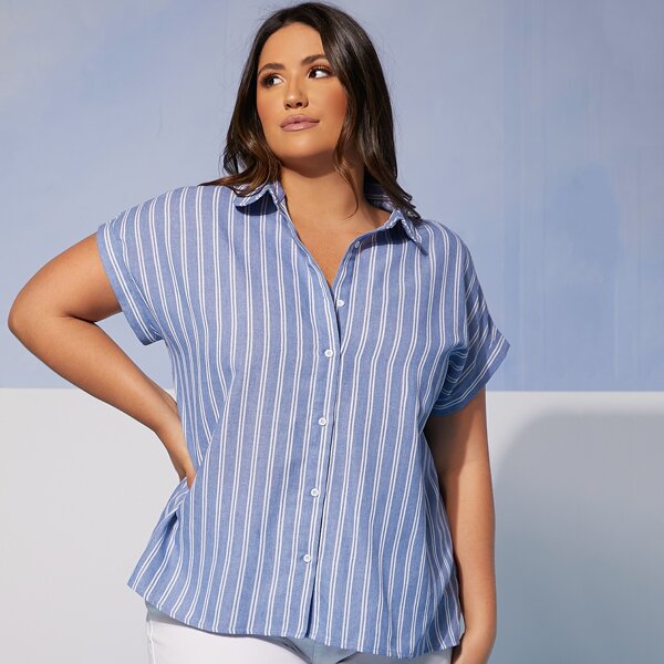 

Plus Batwing Sleeve Striped Blouse, Dusty blue