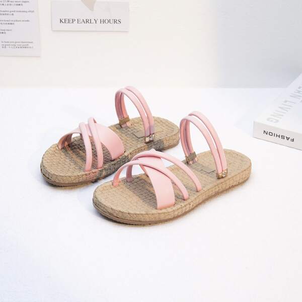 

Toddler Girls Two Tone Strappy Slides, Pink
