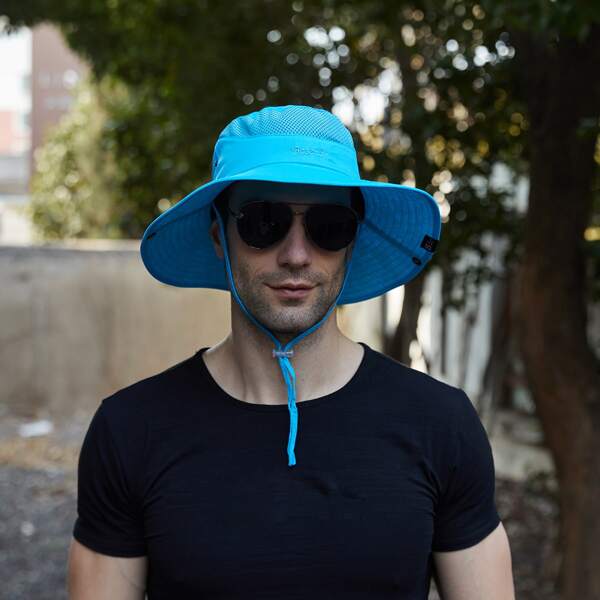 

Men Letter Embroidered Bucket Hat, Mint blue