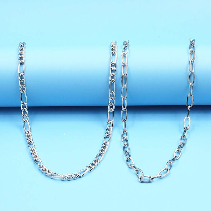 

2pcs Minimalist Chain Necklace, Silver