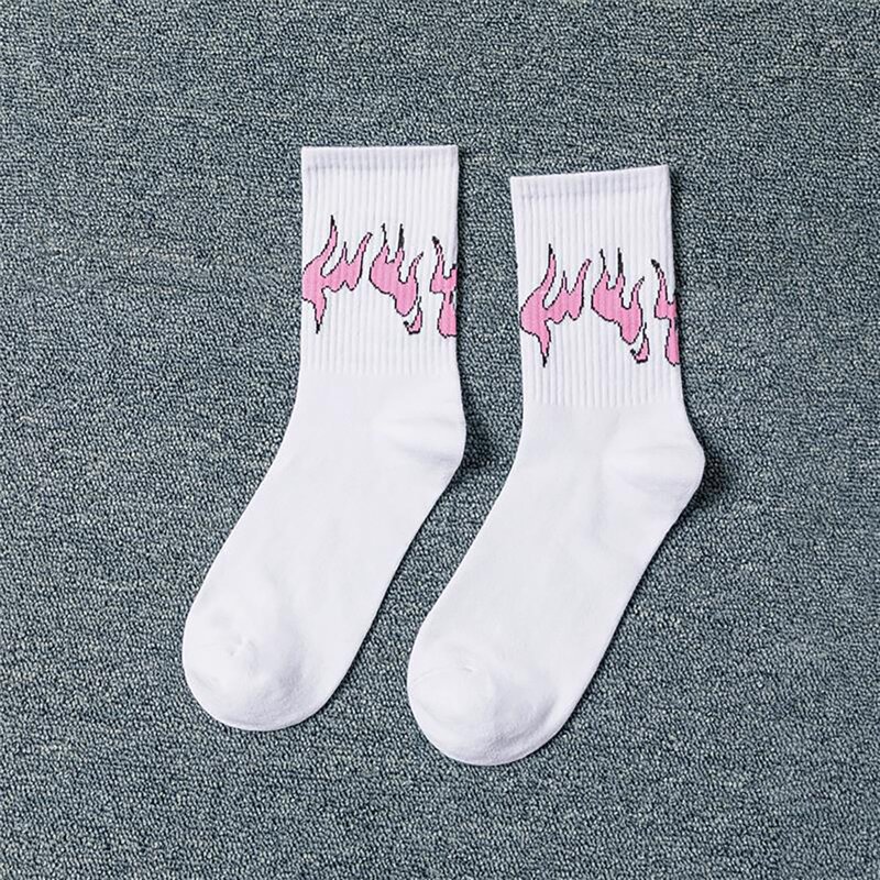 

1pair Flame Graphic Crew Socks, White
