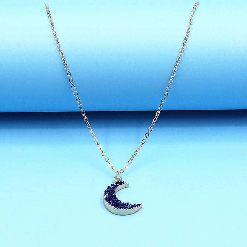 

Moon Pendant Chain Necklace, Royal blue