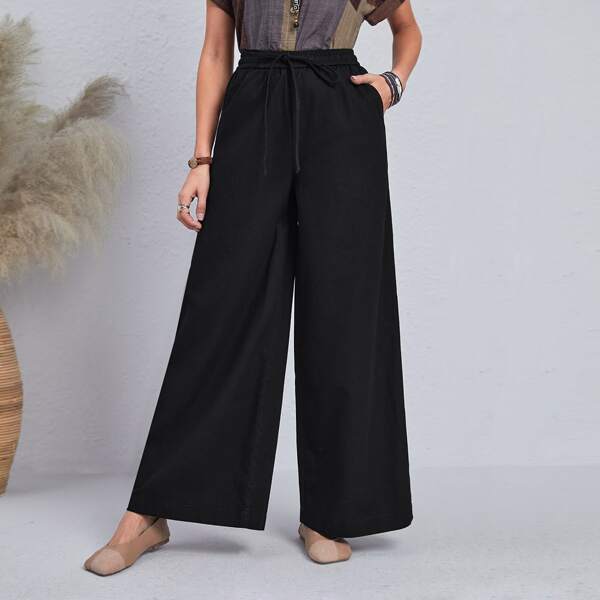 

Slant Pocket Wide Leg Jeans, Black