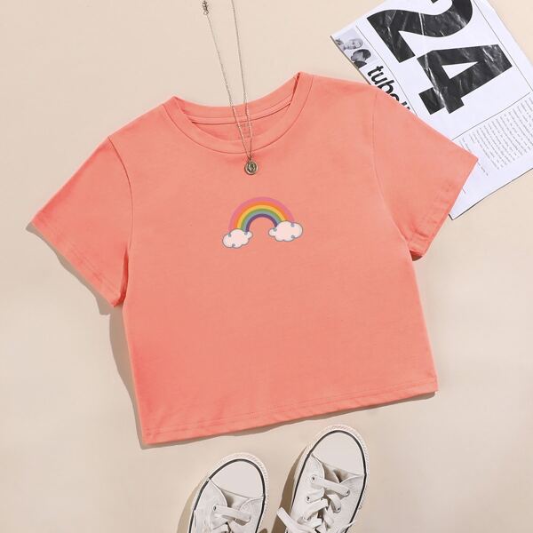

Rainbow Print Crop Tee, Orange