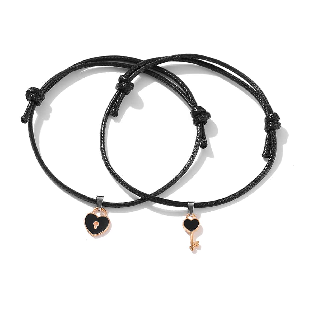 

2pcs Heart Design Bracelet, Black
