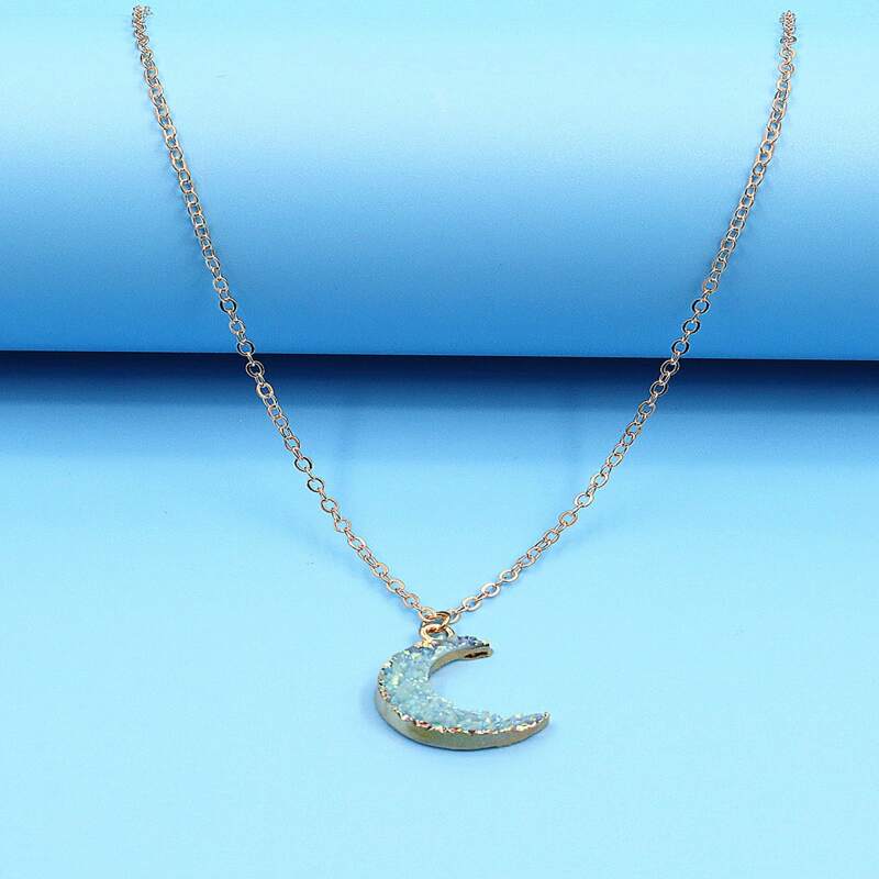 

Moon Pendant Chain Necklace, Baby blue