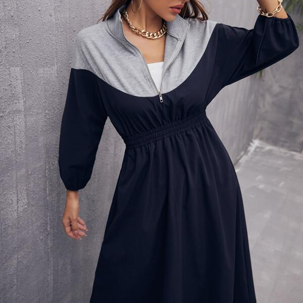 

Contrast Panel Batwing Sleeve Dress Without Bag, Navy blue