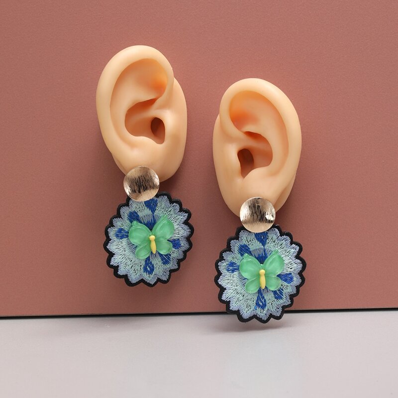 

Floral Embroidery Earrings, Multicolor