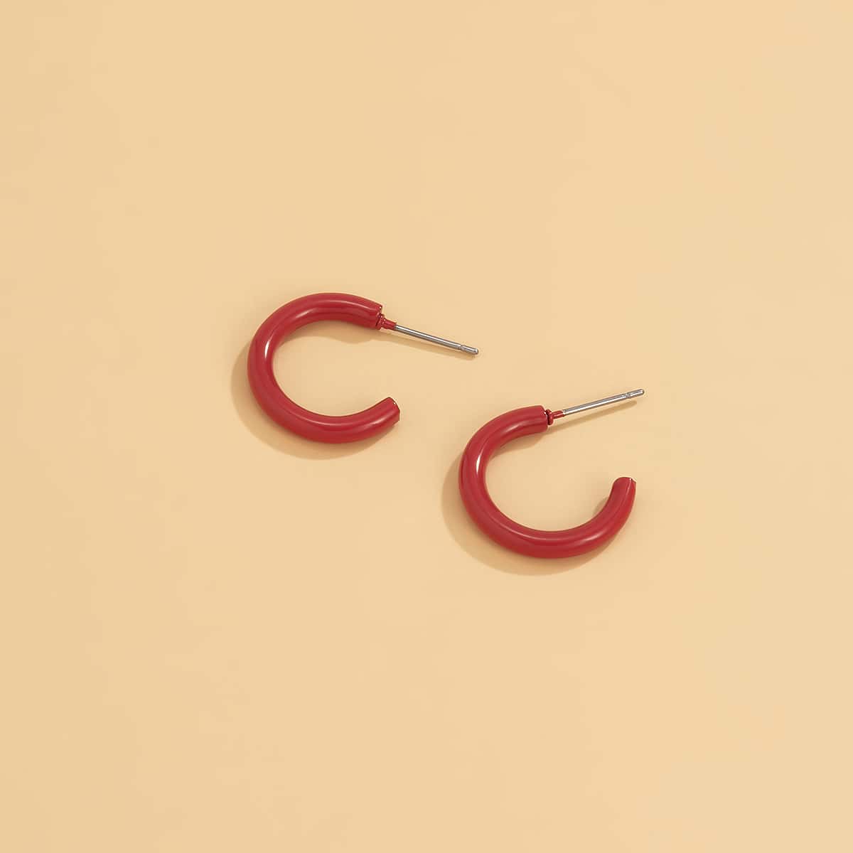 

Minimalist Hoop Earrings, Red