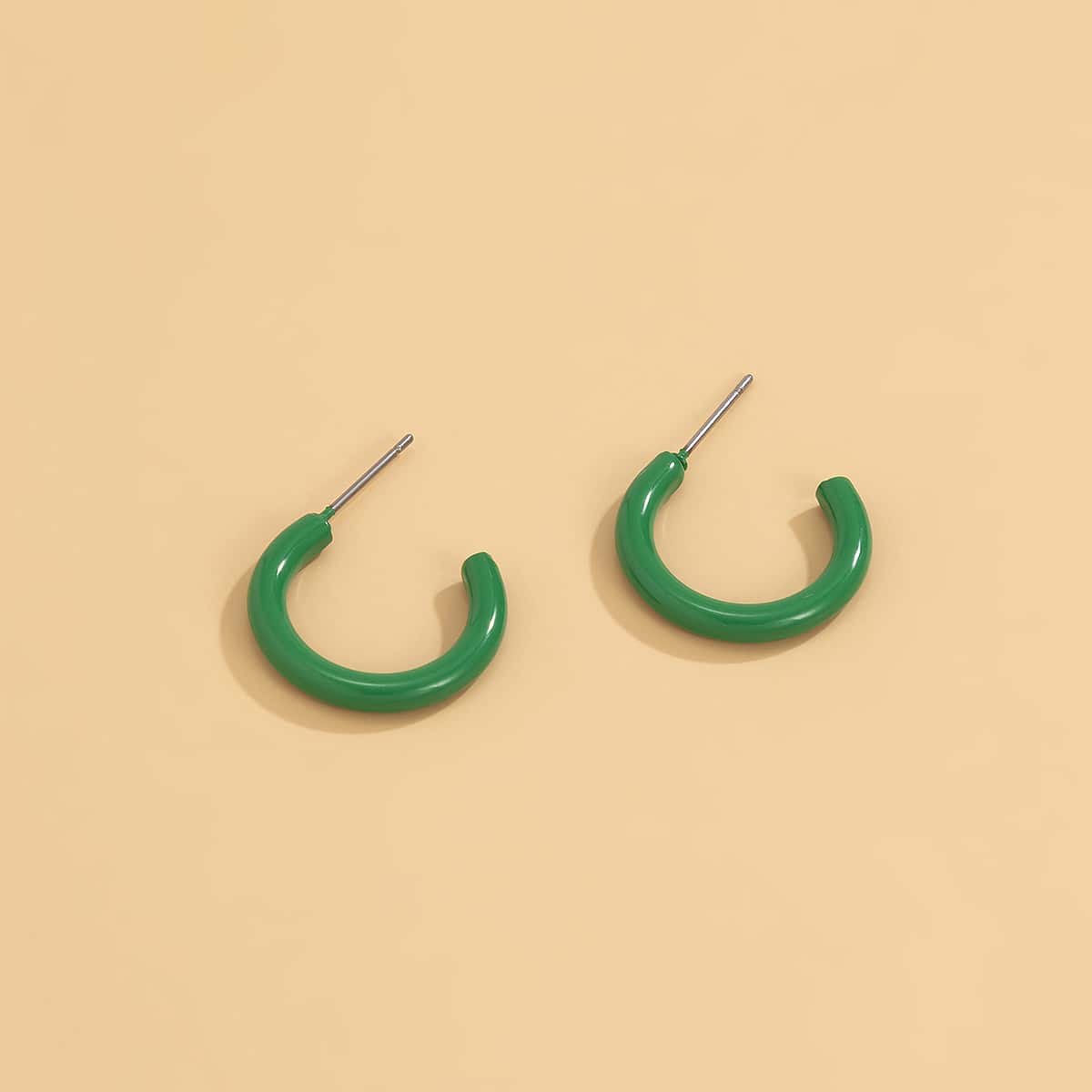 

Minimalist Hoop Earrings, Green