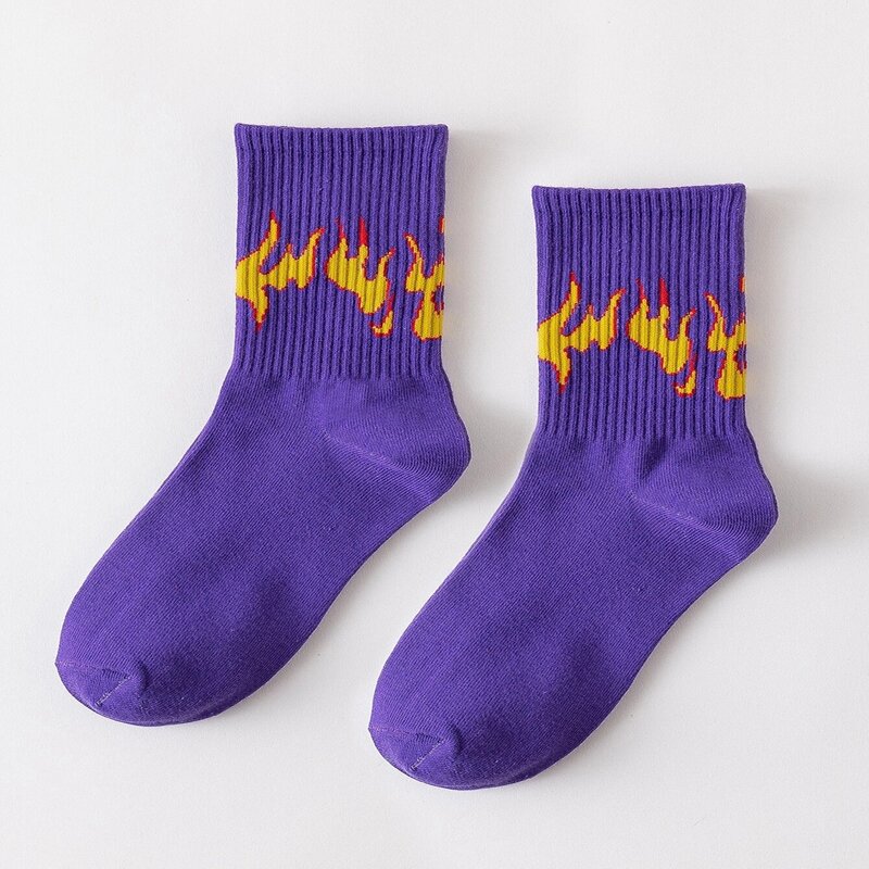 

1pair Flame Graphic Crew Socks, Purple
