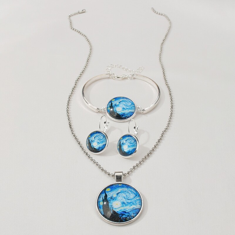 

4pcs Geo Charm Jewelry Set, Silver