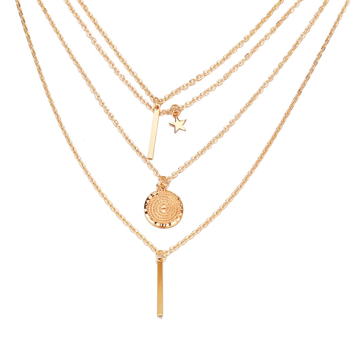 

1pc Geo Pendant Layered Chain Necklace, Gold