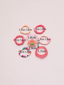 7入組花朵裝飾串珠戒指 - 彩色 - 查看 3