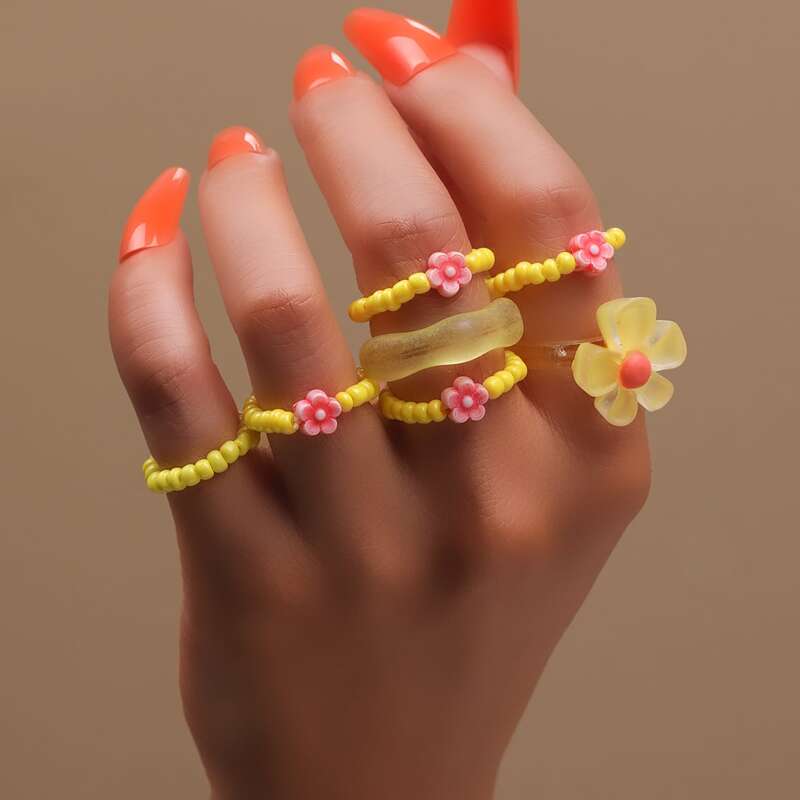

7pcs Floral Decor Ring, Multicolor