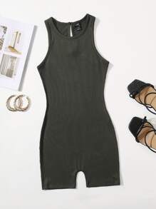 SHEIN EZwear Solid Unitard Romper - Dark Grey - View 1