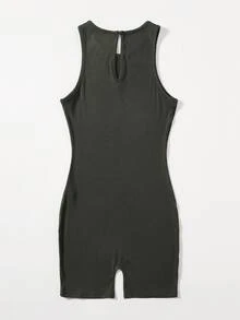 SHEIN EZwear Solid Unitard Romper - Dark Grey - View 2