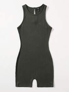 SHEIN EZwear Solid Unitard Romper - Dark Grey - View 5