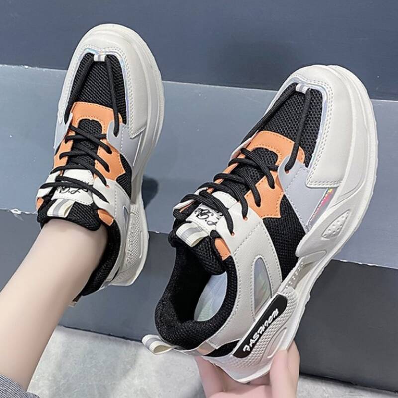 

Colorblock Lace Up Front Sneakers, Black