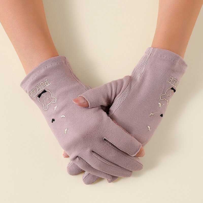 

Cartoon Bear Embroidery Gloves, Purple