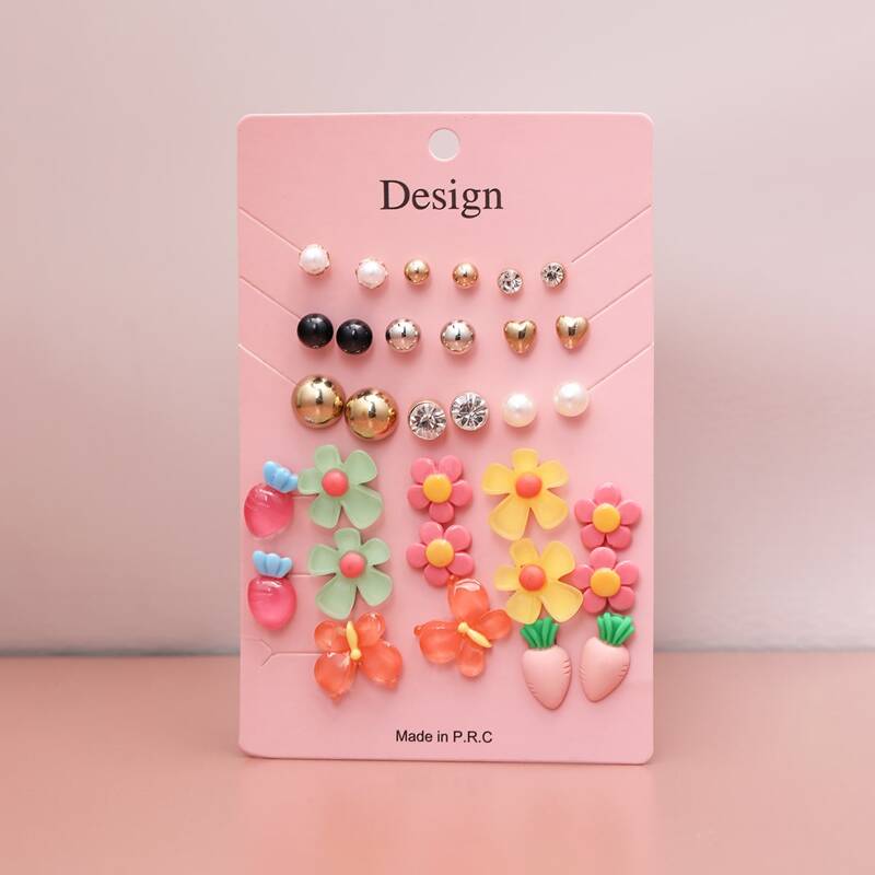 

16pairs Floral Decor Earrings, Multicolor