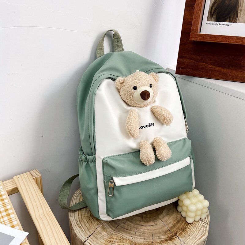 

Cartoon Bear Decor Backpack, Green