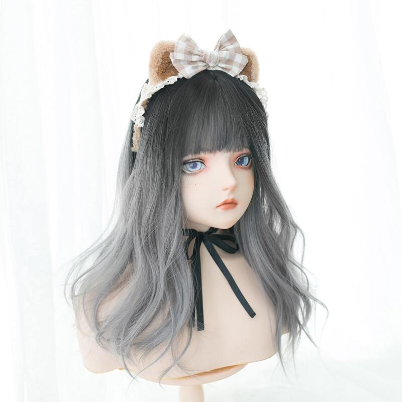 

Ombre Long Curly Wig With Bangs, Light grey
