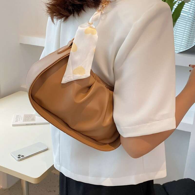 

Scarf Decor Ruched Bag, Brown