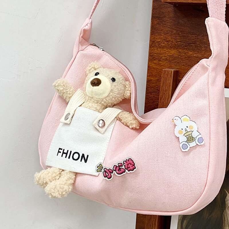 

Bear Decor Crossbody Bag, Pink