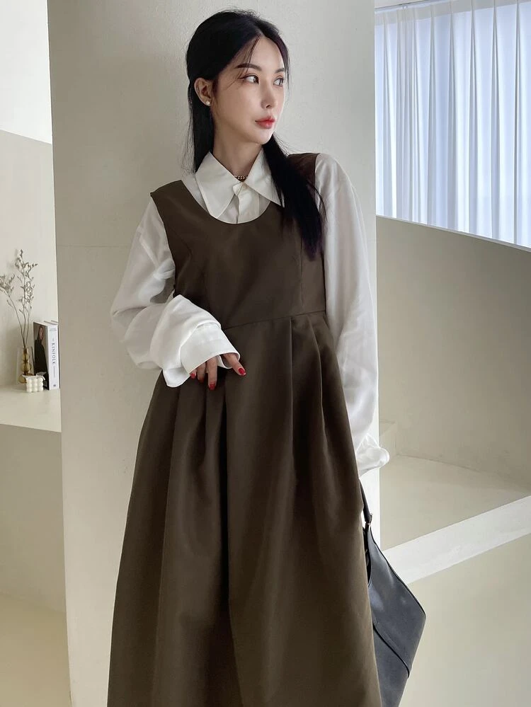 DAZY Solid A-line Dress Without Blouse - Mocha Brown - View 5