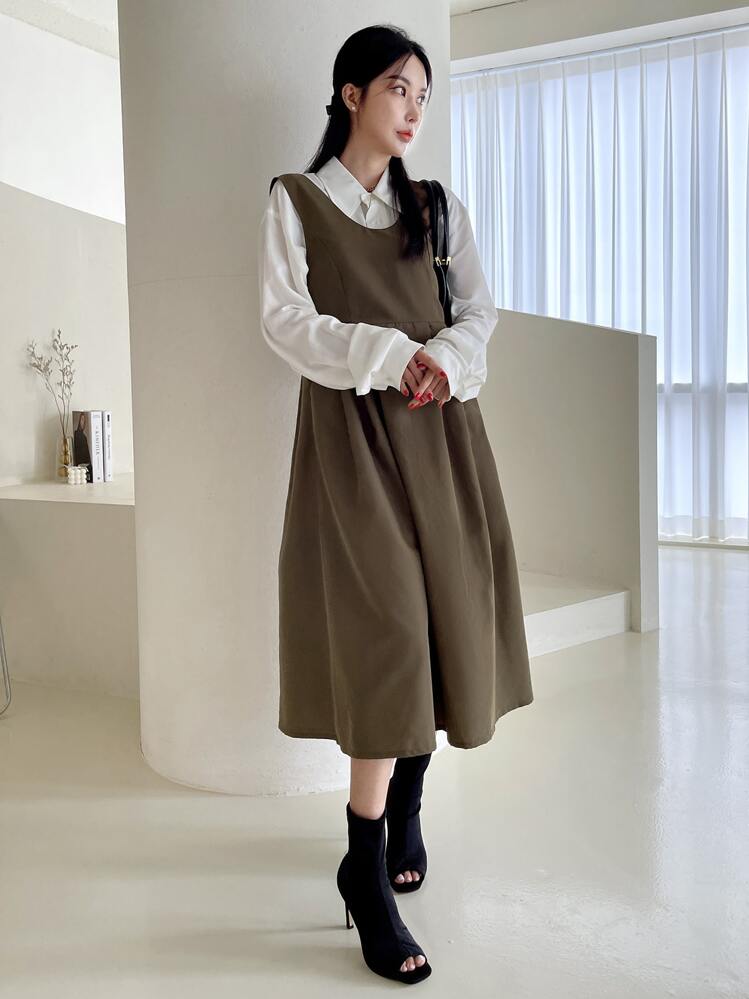 DAZY Solid A-line Dress Without Blouse - Mocha Brown - View 6