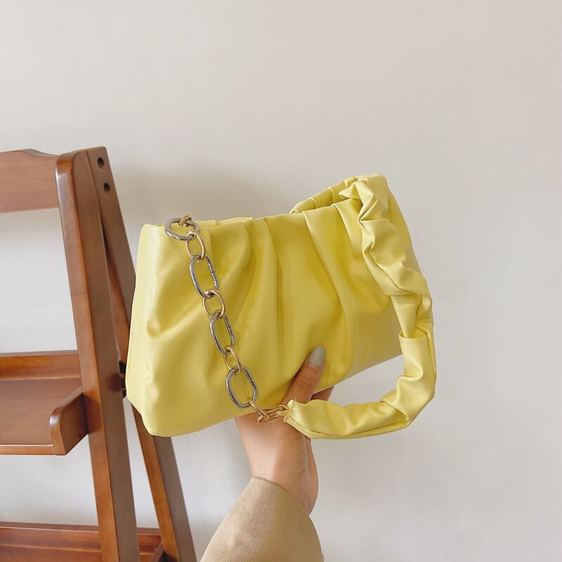

Ruched Chain Shoulder Bag, Yellow
