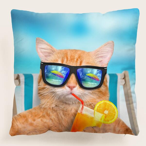 

Cat Print Cushion Cover Without Filler, Multicolor
