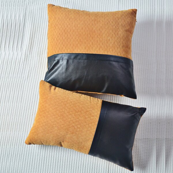

1pc PU Detail Cushion Cover Without Filler, Brown