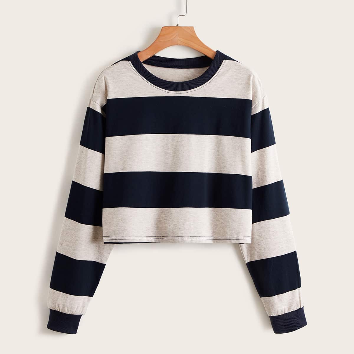 

Striped Print Crop Tee, Multicolor