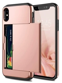 1pc Premium PC Sliding Window Card Slot Dual-Color Dustproof Anti-Slip Phone Case Compatible With IPhone 11 12 13 14 15 16 17 Pro Max, S21 S22 S23 S24 [Due To Different Sizes And Designs Of Each Model, The Black Protective Parts At The Top And Bottom Are Only Available For Some Models] - Pink - View 3