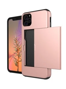 1pc Premium PC Sliding Window Card Slot Dual-Color Dustproof Anti-Slip Phone Case Compatible With IPhone 11 12 13 14 15 16 17 Pro Max, S21 S22 S23 S24 [Due To Different Sizes And Designs Of Each Model, The Black Protective Parts At The Top And Bottom Are Only Available For Some Models] - Pink - View 4