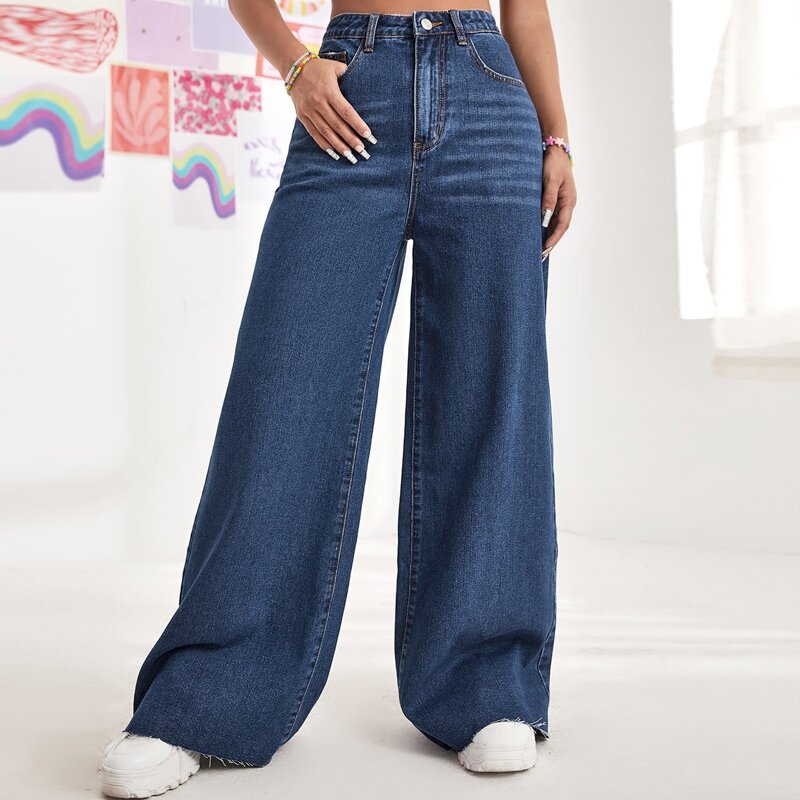 

Wide Leg Zipper Fly Jeans, Dark wash