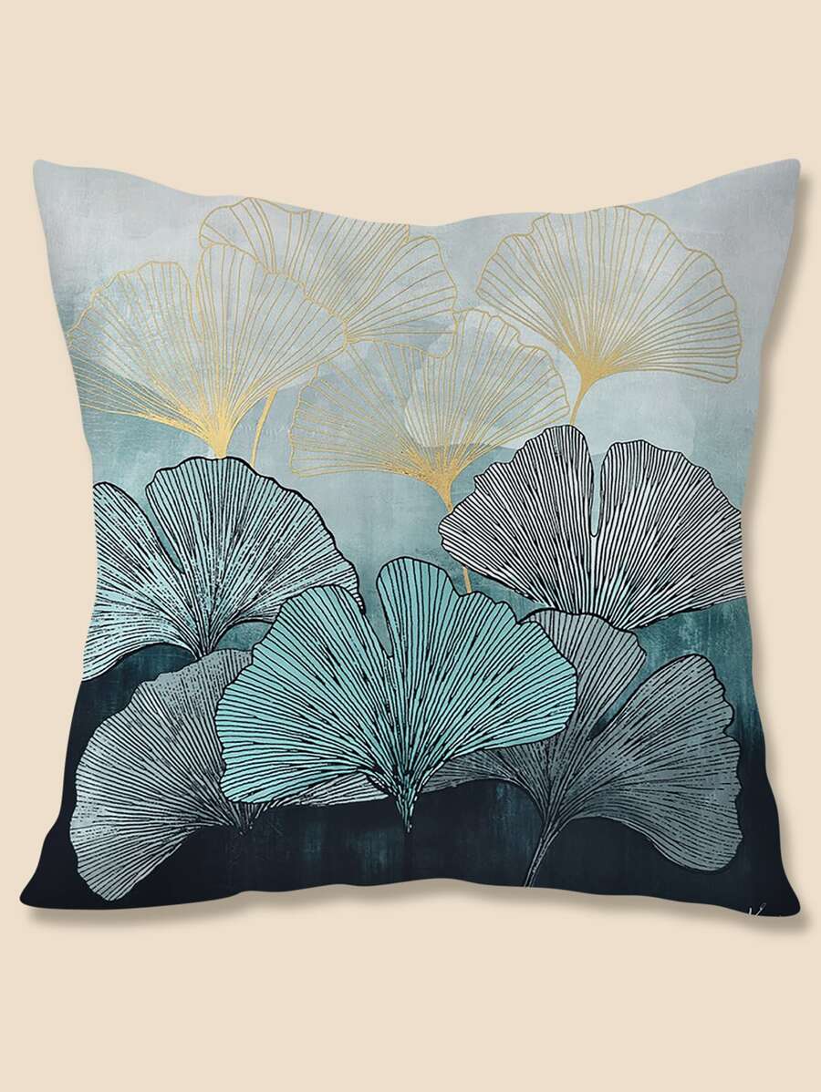 Ginkgo Leaf Print Cushion Cover Without Filler - Multicolor - View 1