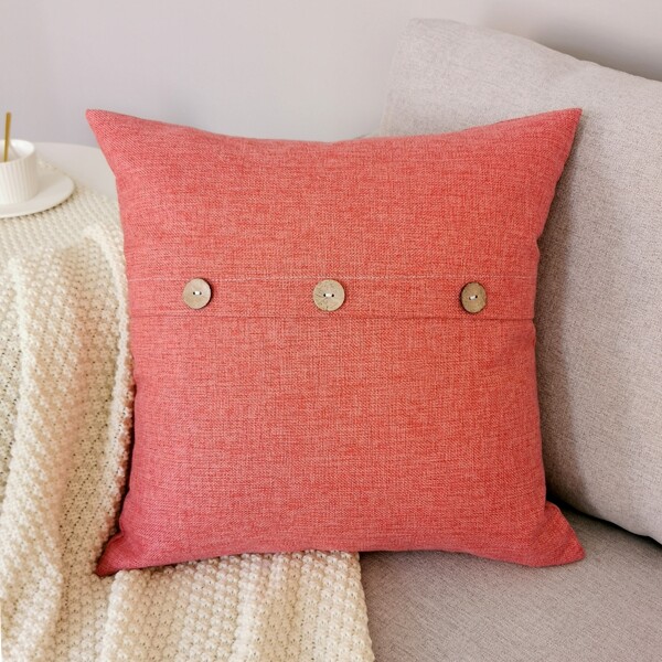

Button Decor Cushion Cover Without Filler, Coral orange