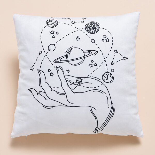 

Hand Print Cushion Cover Without Filler, White