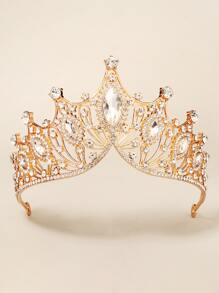 Accesorio de cabello de corona de pedrería - Tiara Real - Dorado - Ver 1