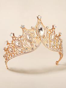 Accesorio de cabello de corona de pedrería - Tiara Real - Dorado - Ver 2