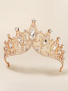 Accesorio de cabello de corona de pedrería - Tiara Real - Dorado - Ver 3