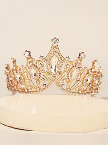 Accesorio de cabello de corona de pedrería - Tiara Real - Dorado - Ver 4