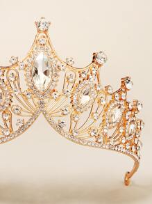 Accesorio de cabello de corona de pedrería - Tiara Real - Dorado - Ver 5