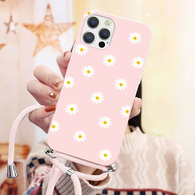 

Flower Pattern Phone Case With Lanyard, Multicolor