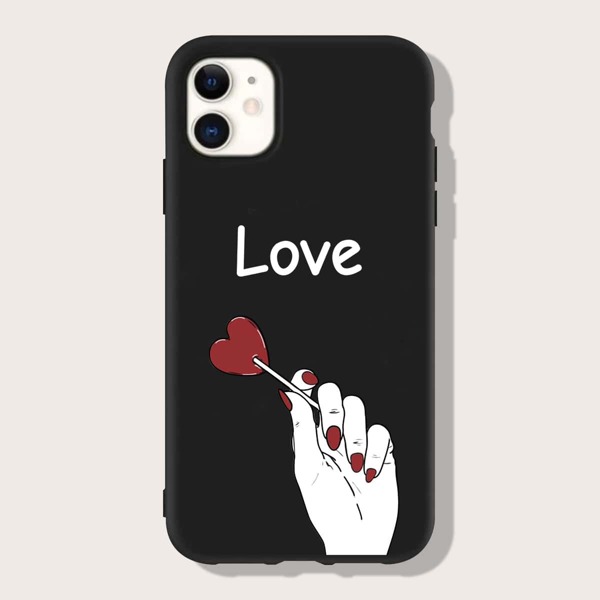 

Heart Print Phone Case, Black