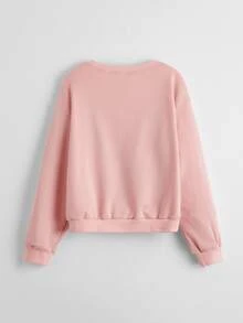 SHEIN Tween Girl Long Sleeve Round Neck Printed Knit Sweatshirt - Baby Pink - View 2