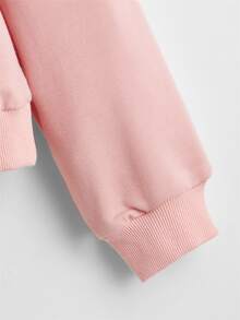 SHEIN Tween Girl Long Sleeve Round Neck Printed Knit Sweatshirt - Baby Pink - View 3